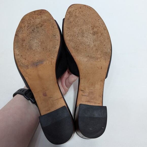 Nisolo Elizabeth Black Leather Slides Block Heel Sandals Open Toe 9.5 Preowned - Picture 13 of 13